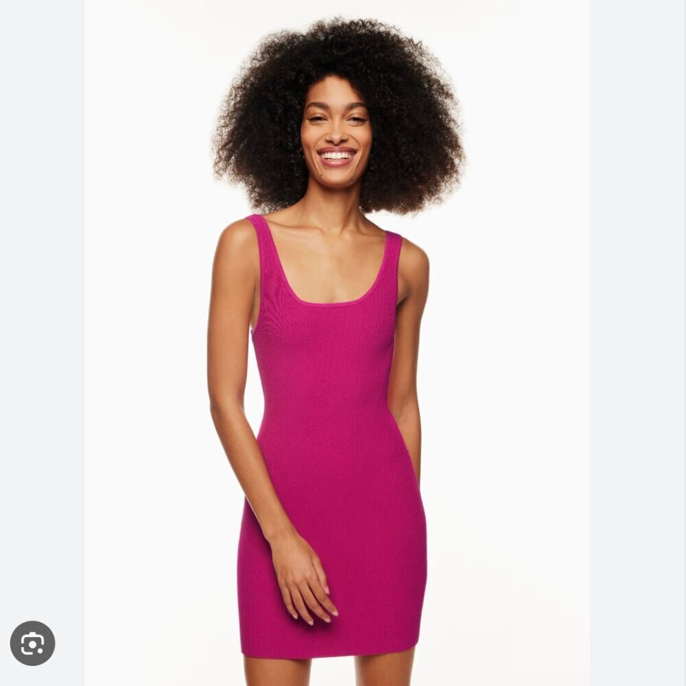 Aritzia Babaton Sculpt Knit Squareneck Ribbed Mini Dress Fushia Pink Size Small